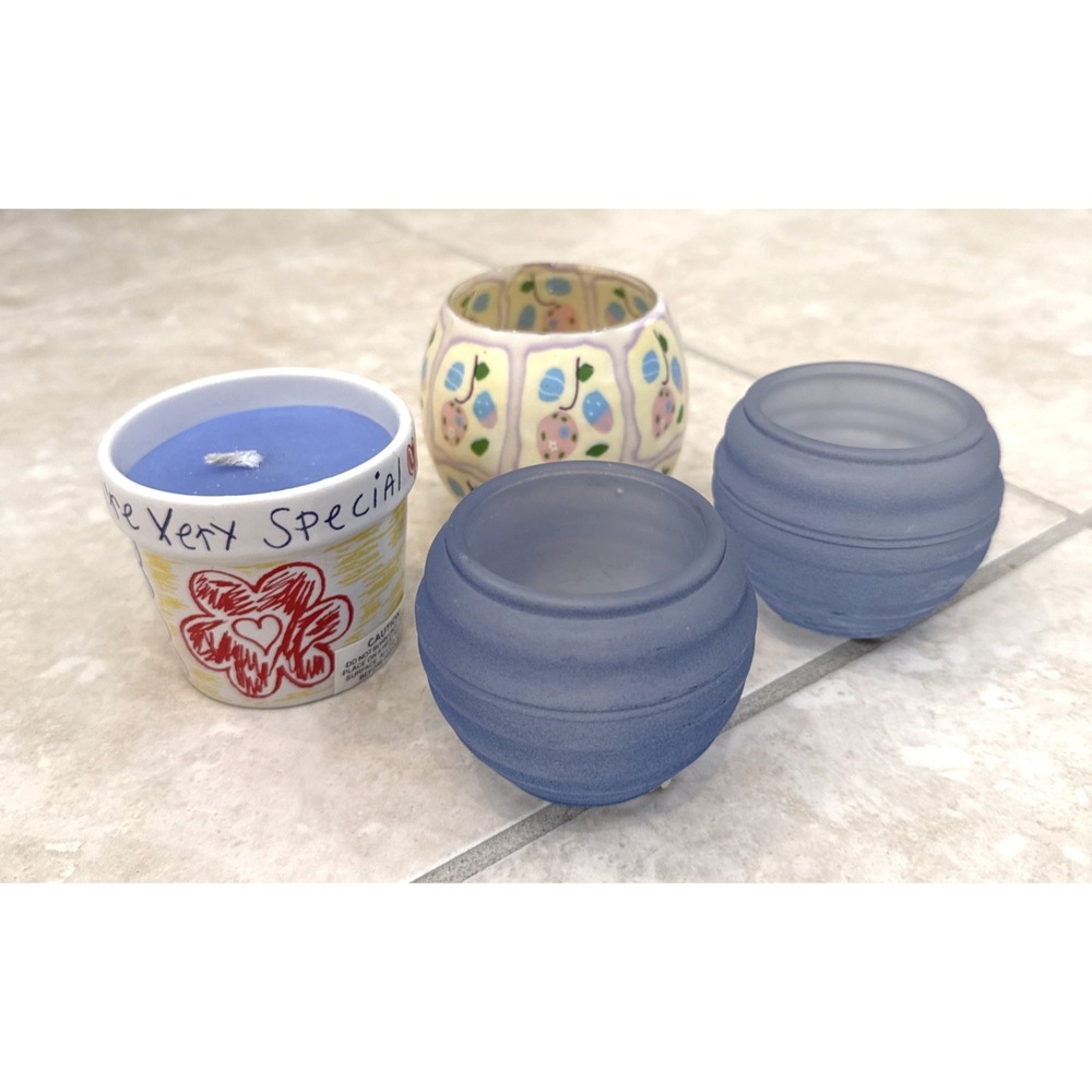 Tag LTD Blue Glass Tea Light Candle Holder‎ Russ & Unbranded candle Tea lights